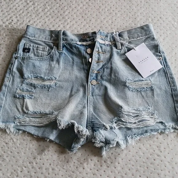 Kancan Women's Distressed Light Wash Jean Shorts - size 5/26 - Picture 2 of 16